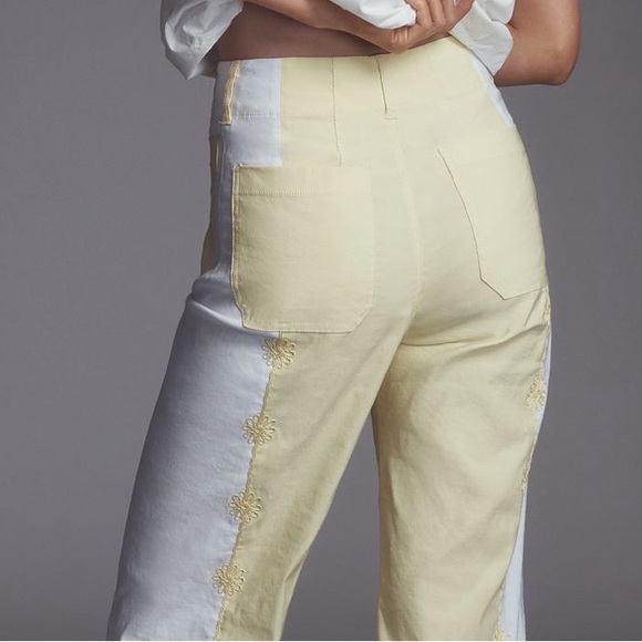 Anthropologie Maeve The Colette Two-Tone Yellow and White Cropped Pants - Picture 4 of 6